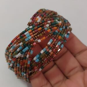 Multicolor Glass Beads Beaded Braided Wire Wrap Cuff Bracelet